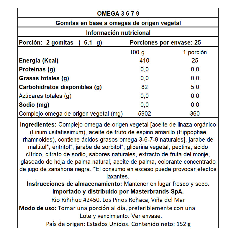 Gomitas de Omega 3-6-7-9 Vegano 360 Mg - 50 Gomitas Veganas