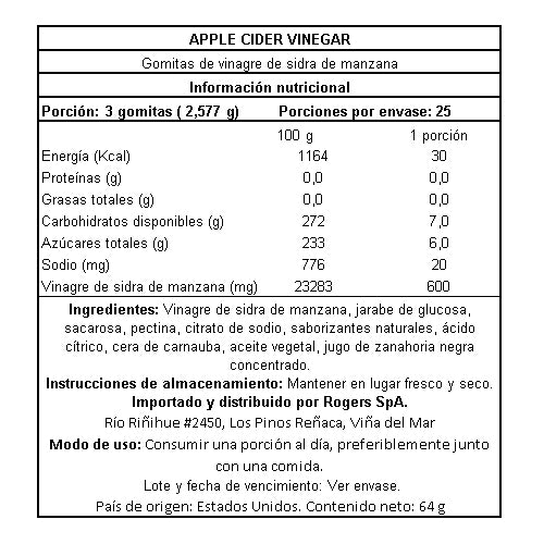 Gomitas de Vinagre de Manzana 600 Mg - 75 Gomitas Veganas