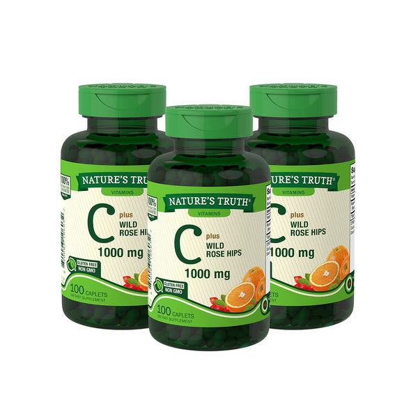 Pack 3 x Vitamina C 1000 Mg & Wild Rose Hips - 100 Comprimidos
